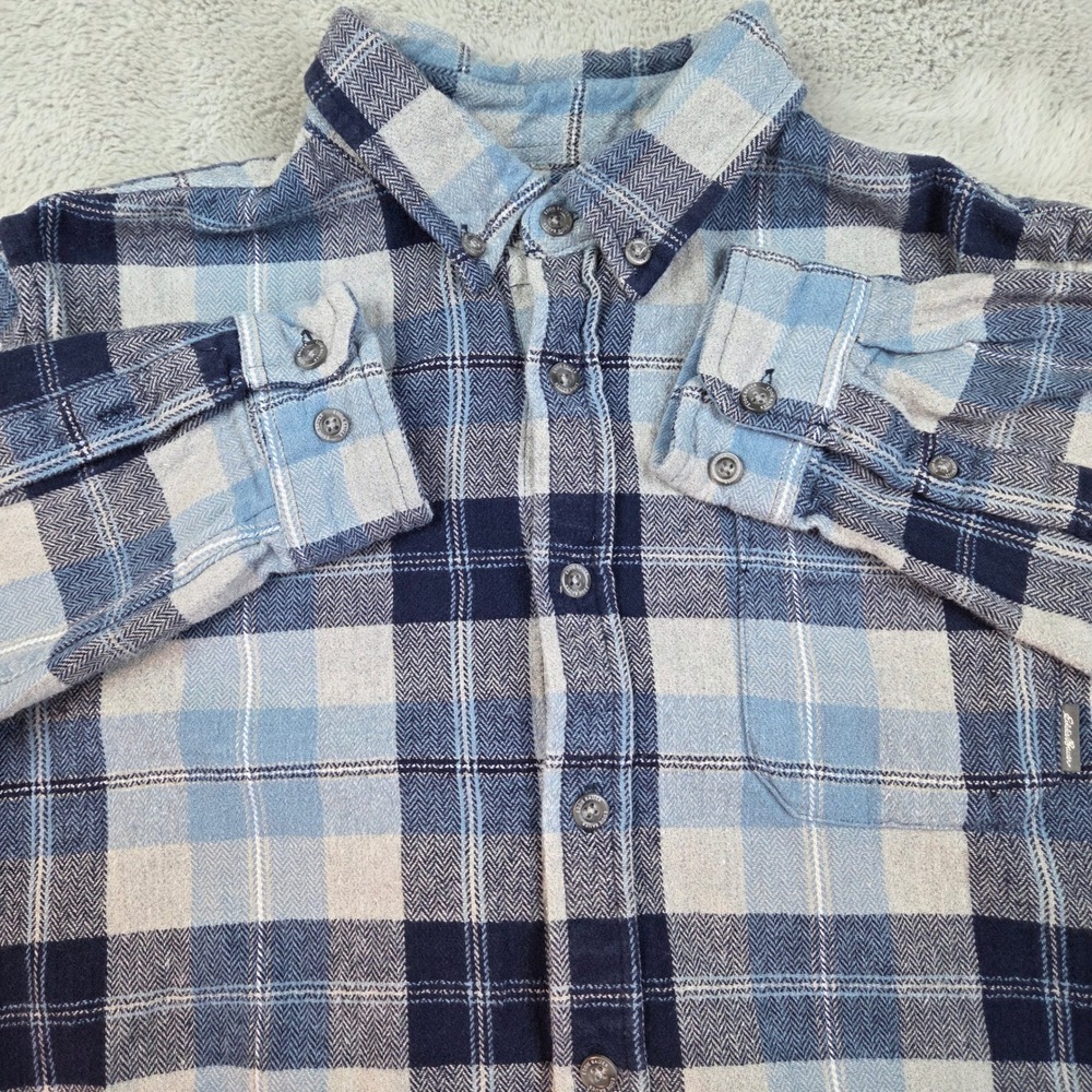 Eddie‎ Bauer Button Down Shirt Mens L Plaid Flannel Long Sleeve Blue Grey